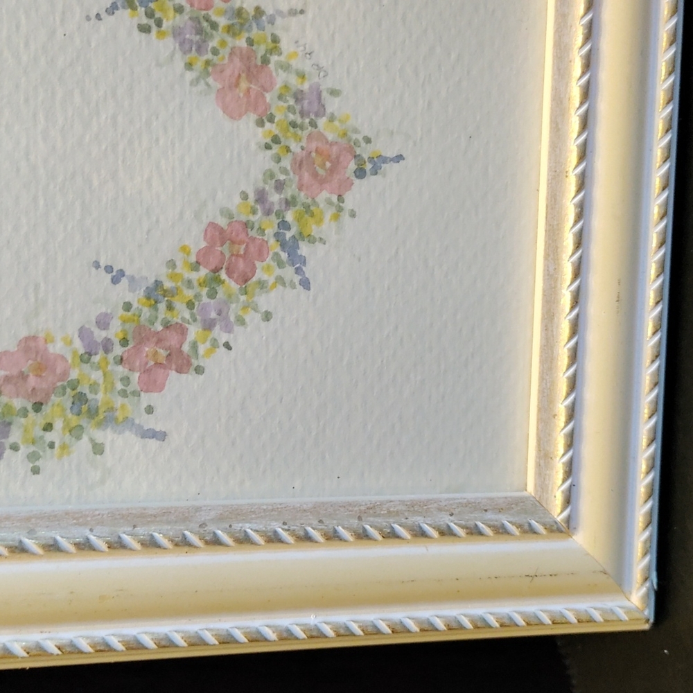 Vintage Framed signed floral watercolor heart - Picture 11 of 16